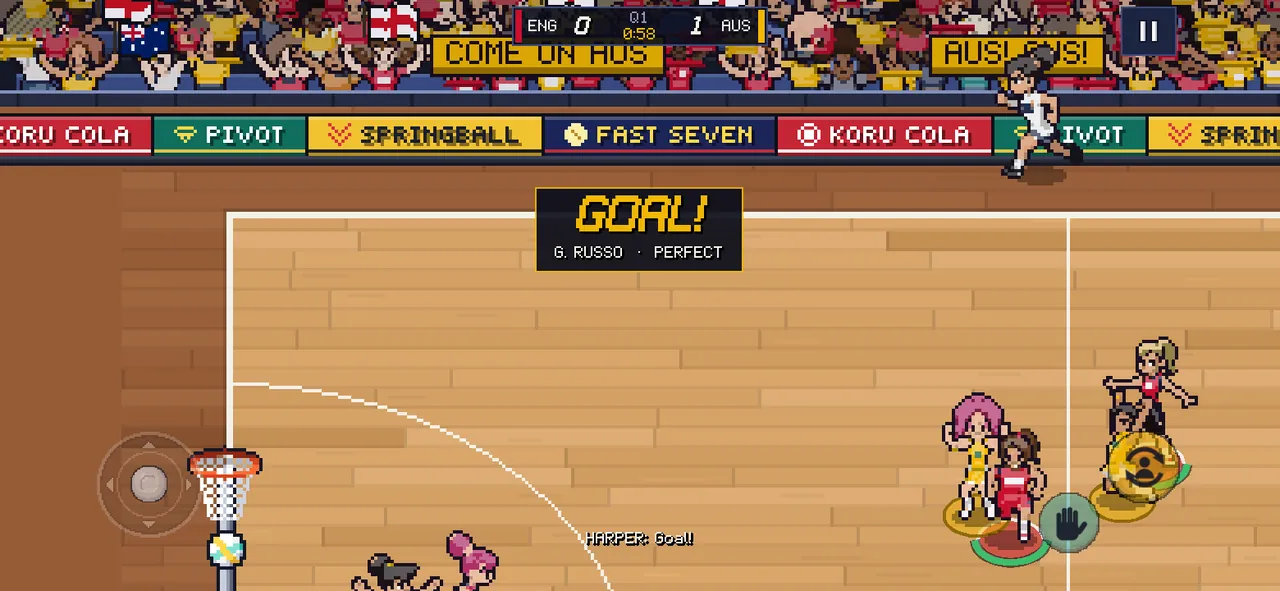 GOAL! G. RUSSO · PERFECT on a dark plate over the advertising boards, the crowd waving flags above.